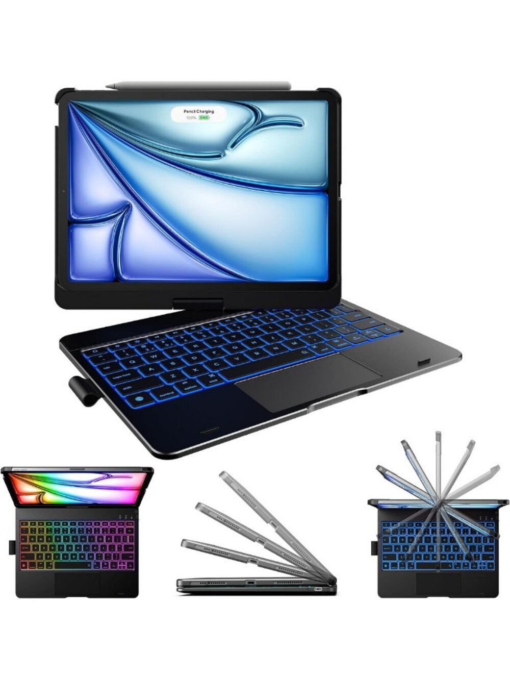360° Rotating Touch Keyboard Case for iPad Air 11/Pro 11 Gen 1-4, Slim & Stylish